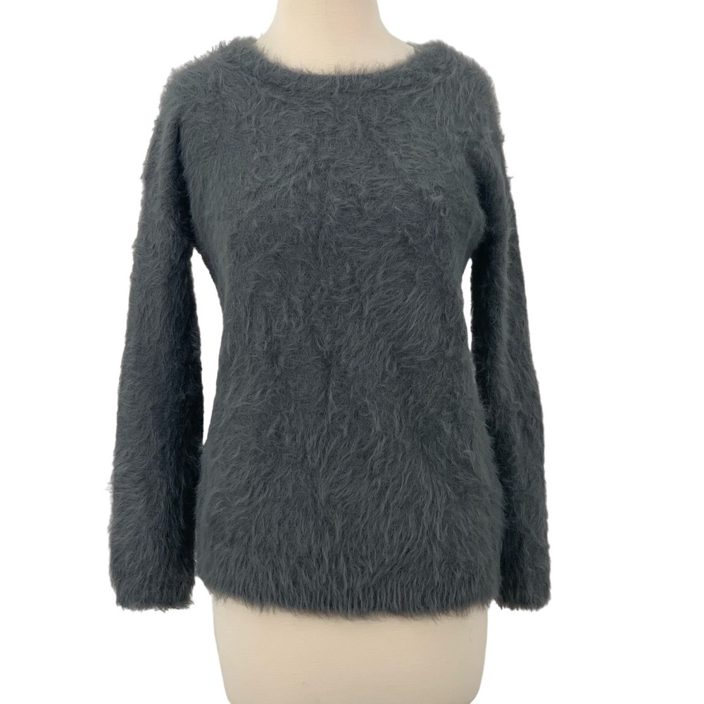 Ellen Tracy Women's Long  Sleeve Gray‎ Faux Fur Pullover Stretch Sweater M